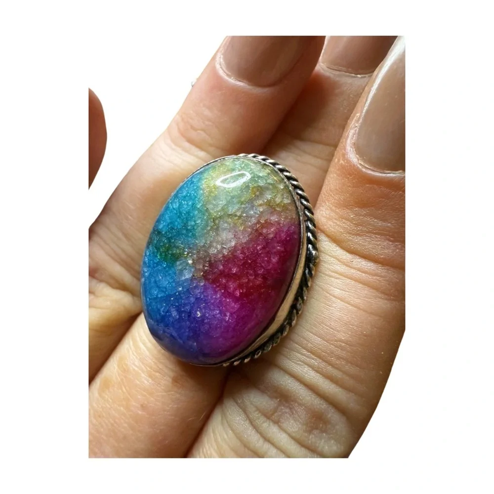 Vibrant Stone Multicolor Oval Ring